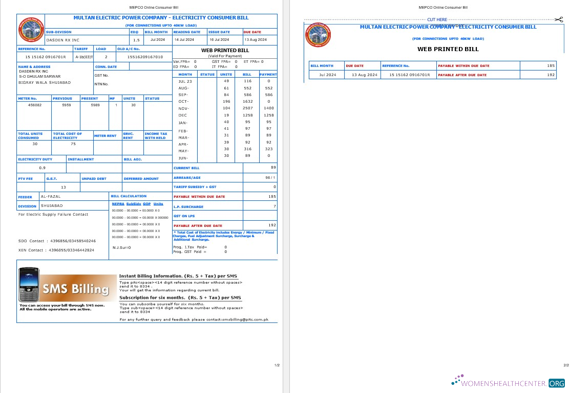 Download PAKISTAN MULTAN ELECTRIC POWER business utility bill Word and PDF template Photoshop template